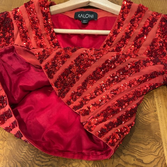 Saloni Camille crop top red sequins sz 2 - Picture 6 of 9